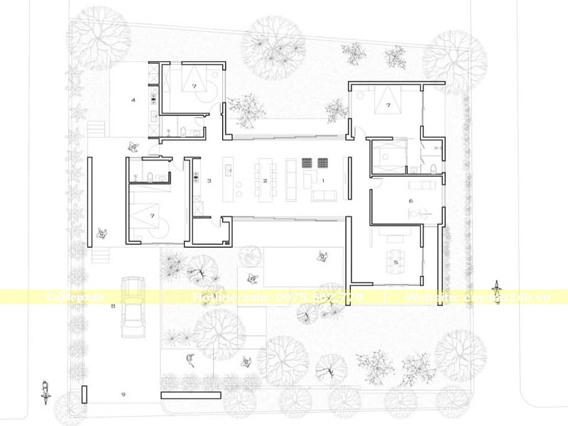 Bản vẽ thiết kế sân vườn biệt thự 2D