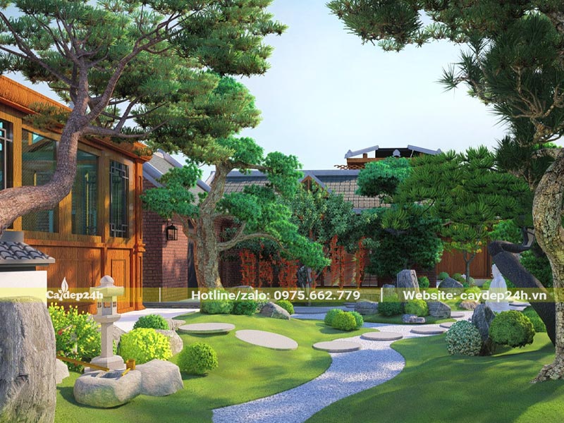Bản vẽ phối cảnh thiết kế sân vườn theo phong cách Nhật Bản