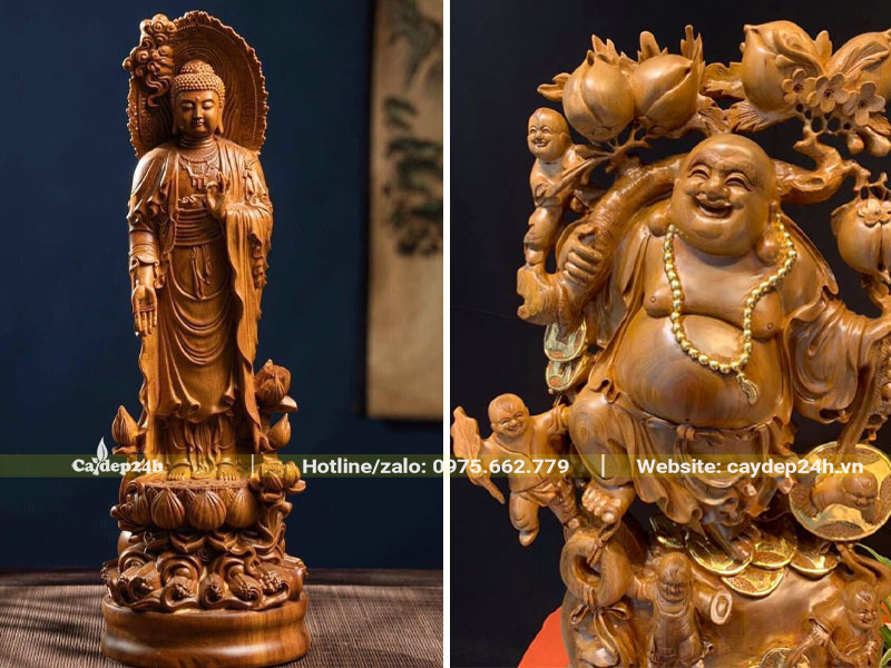 Tượng Phật Bằng gỗ Bách Xanh tự nhiên