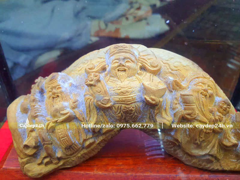 Bức tượng Phúc Lộc Thọ điêu khắc từ gỗ hoàng đàn kết tuyết siêu đẹp