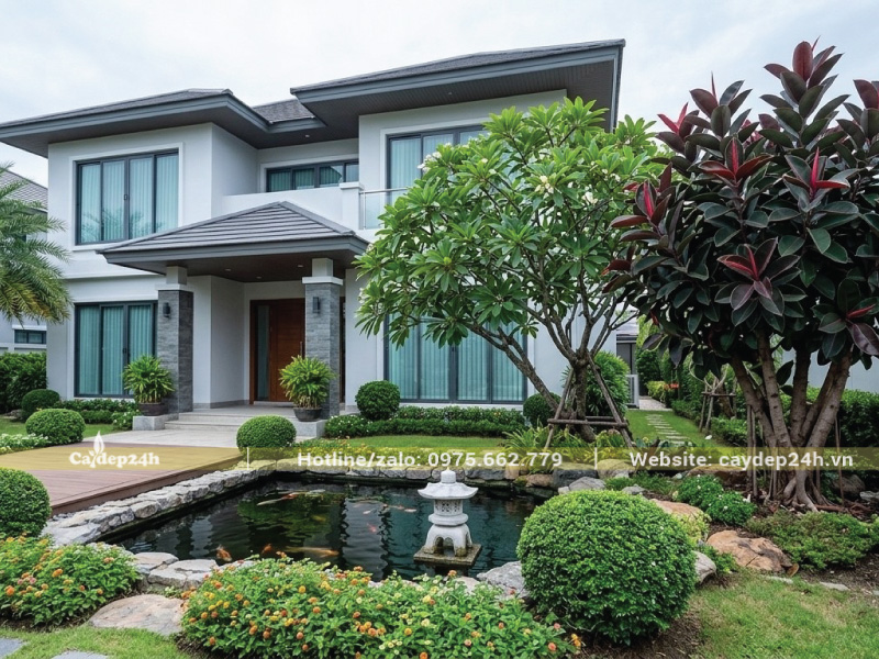 Ảnh minh họa trồng đa búp đỏ trong vườn biệt thự