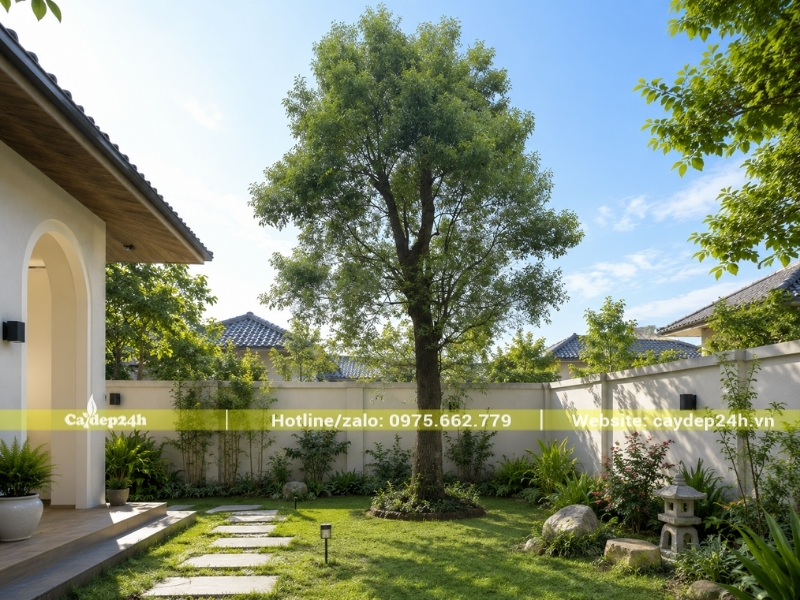 Ảnh minh hoa trồng cây long não nội địa trong sân vườn biệt thự