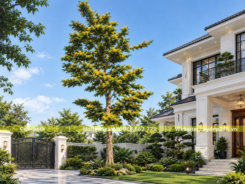 Ảnh minh họa trồng giáng hương huyết trong sân nhà biệt thự